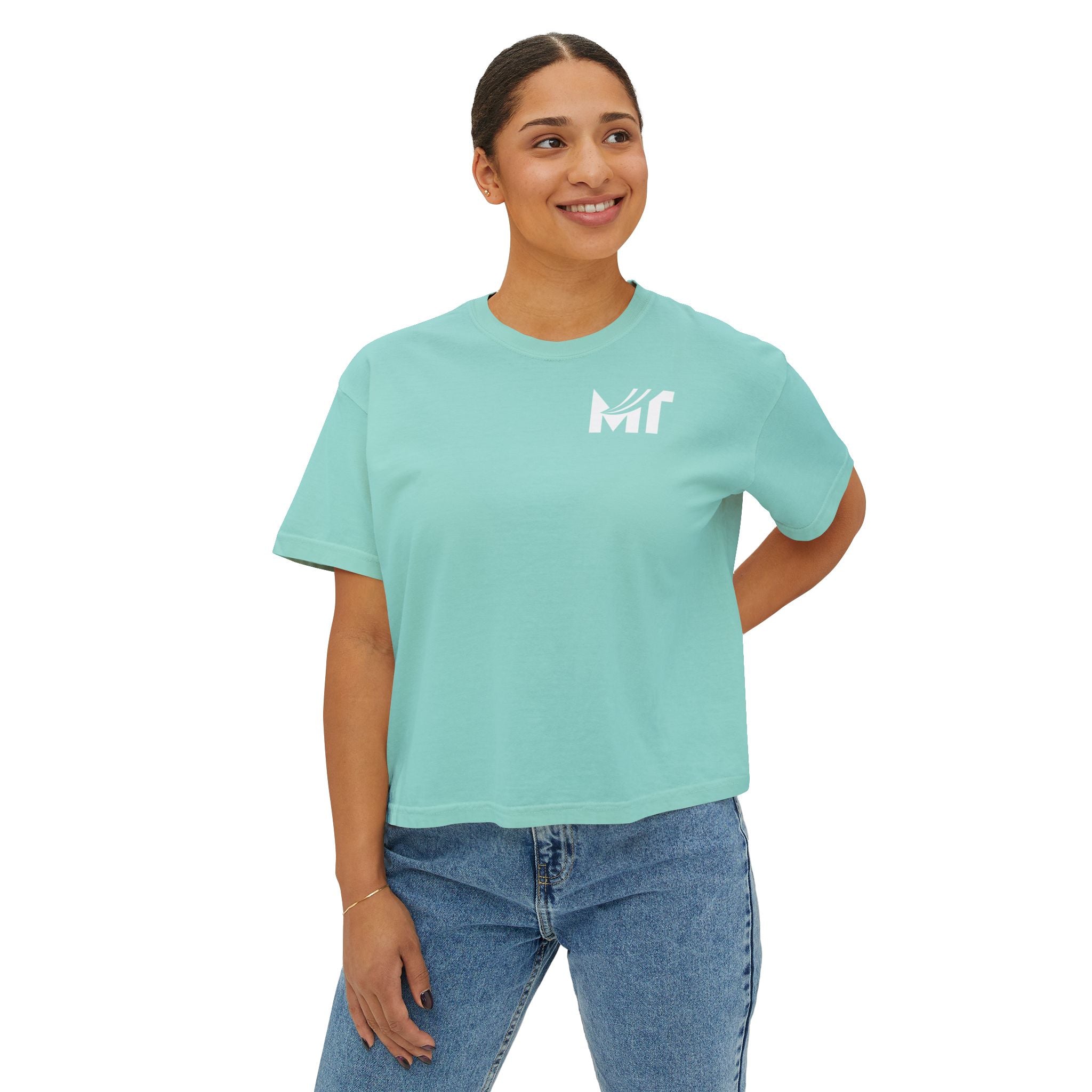 Boxy Graphic Tee — Minimal MT Logo Women's Crop Shirt