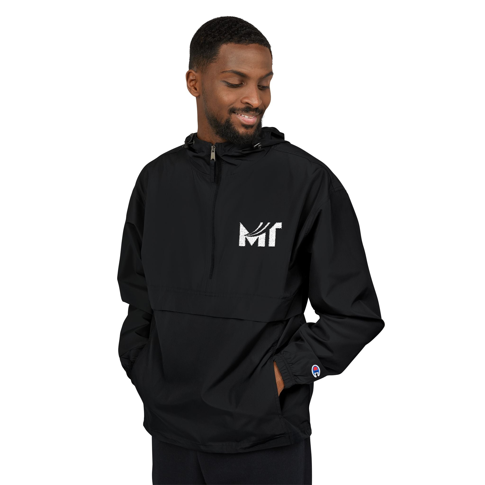 Packable Orange Anorak Jacket — Lightweight Hooded Windbreaker with 'MF' Floral Logo
