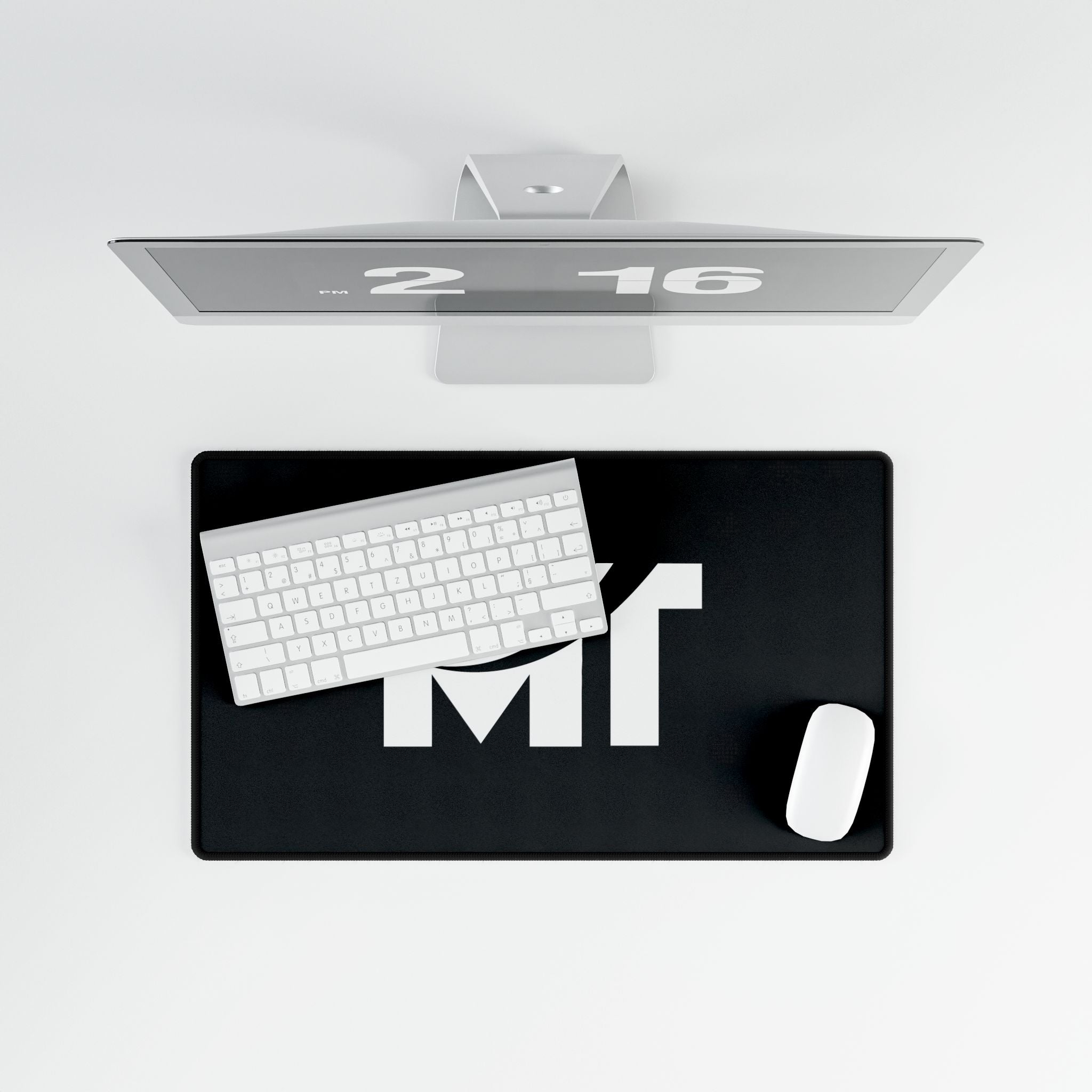 Black Logo Desk Mat – Minimal Monogram 'MT' Gaming & Office Mouse Pad