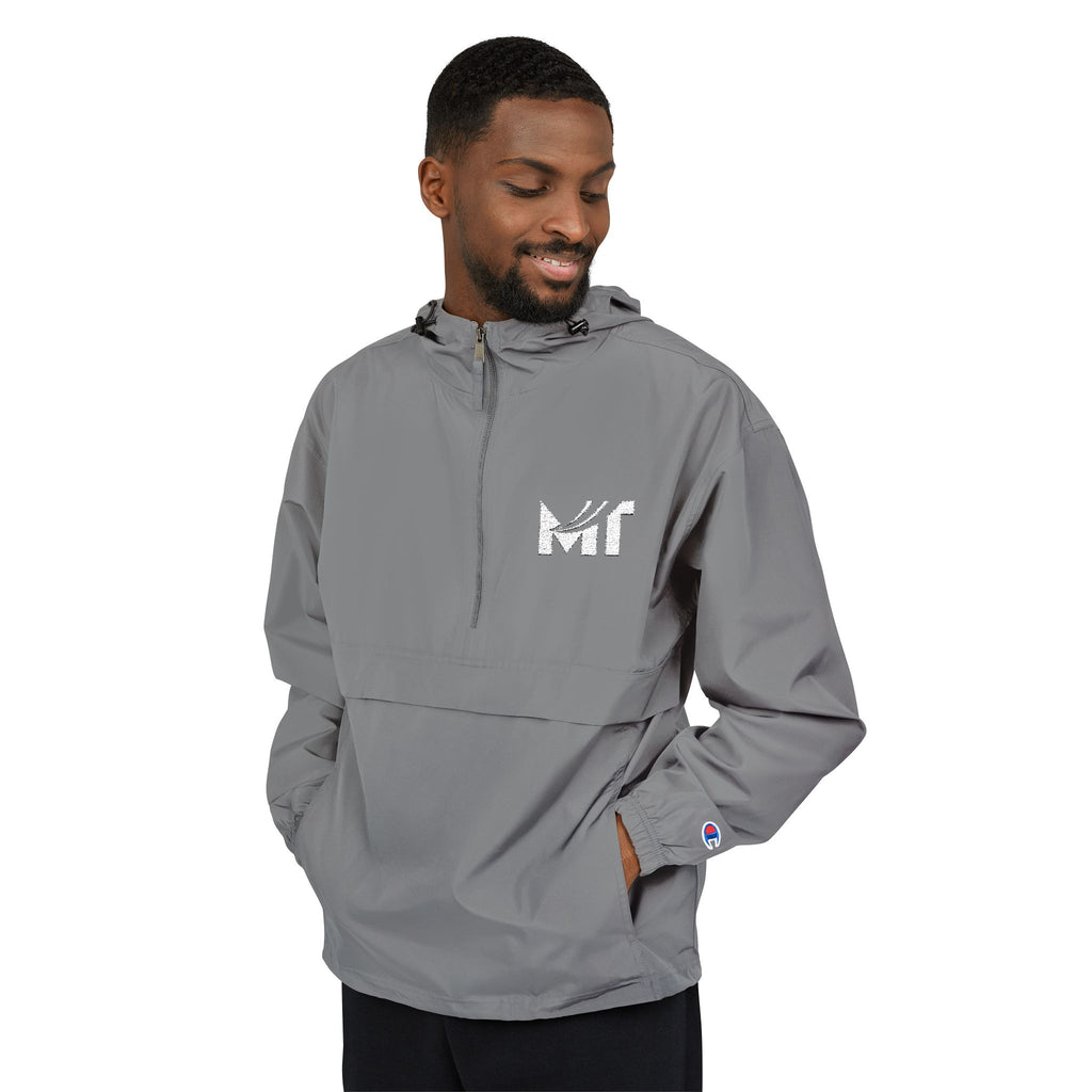 Packable Orange Anorak Jacket — Lightweight Hooded Windbreaker with 'MF' Floral Logo