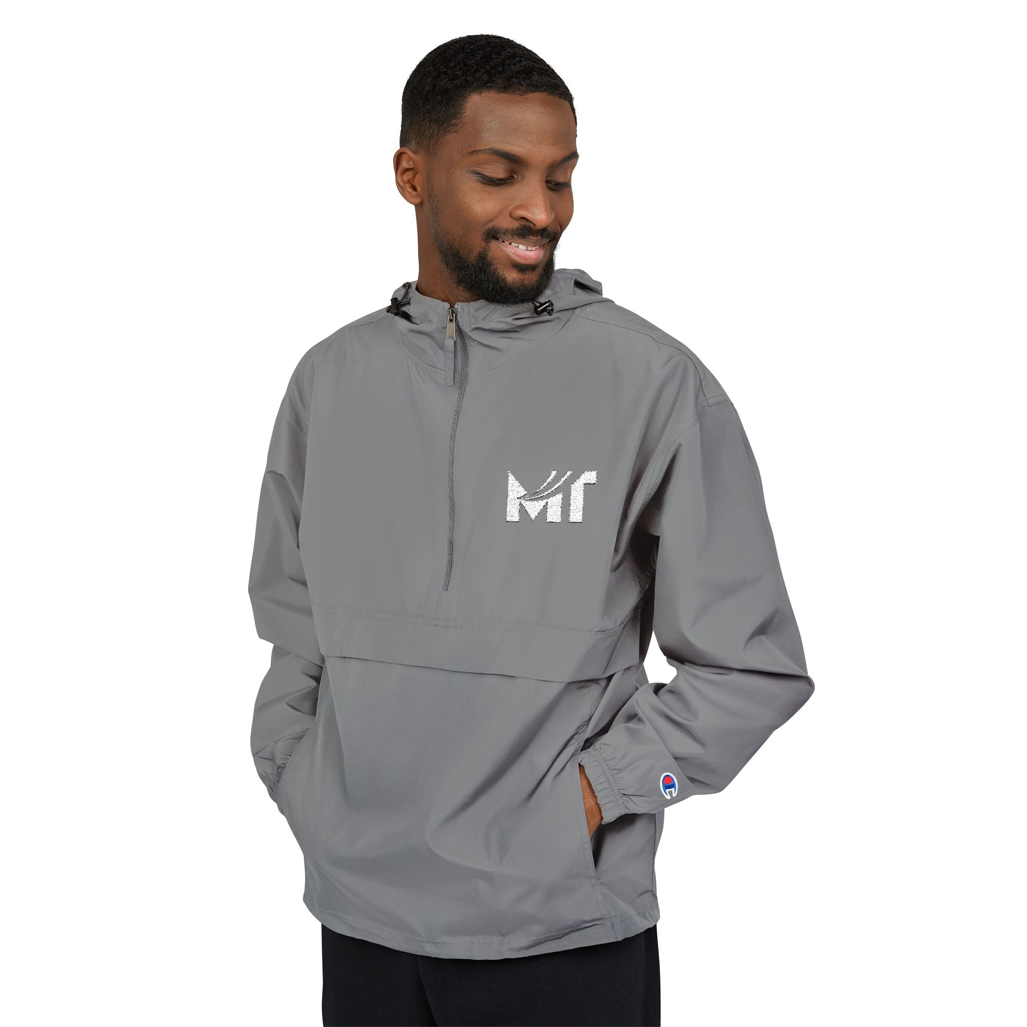 Packable Orange Anorak Jacket — Lightweight Hooded Windbreaker with 'MF' Floral Logo