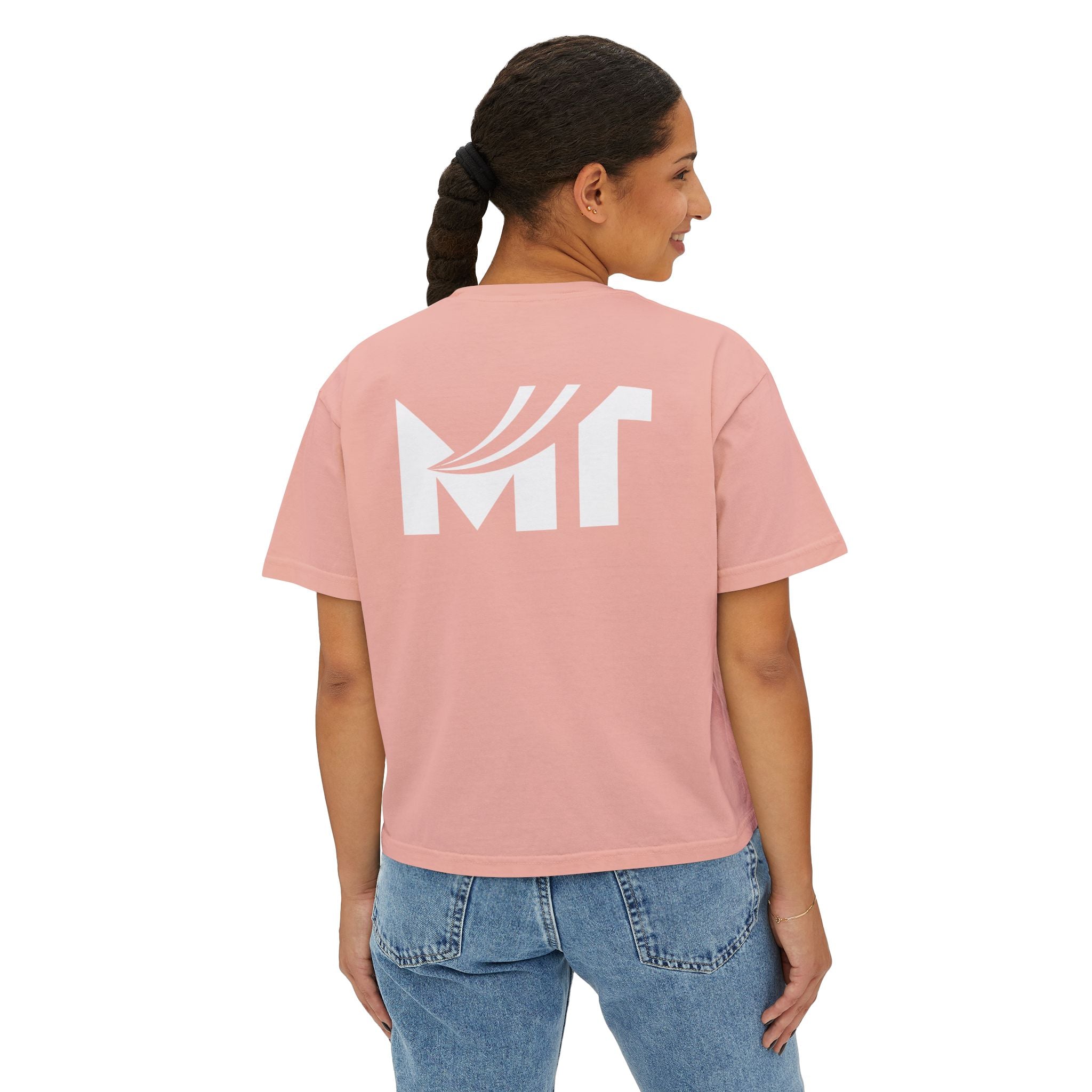 Boxy Graphic Tee — Minimal MT Logo Women's Crop Shirt