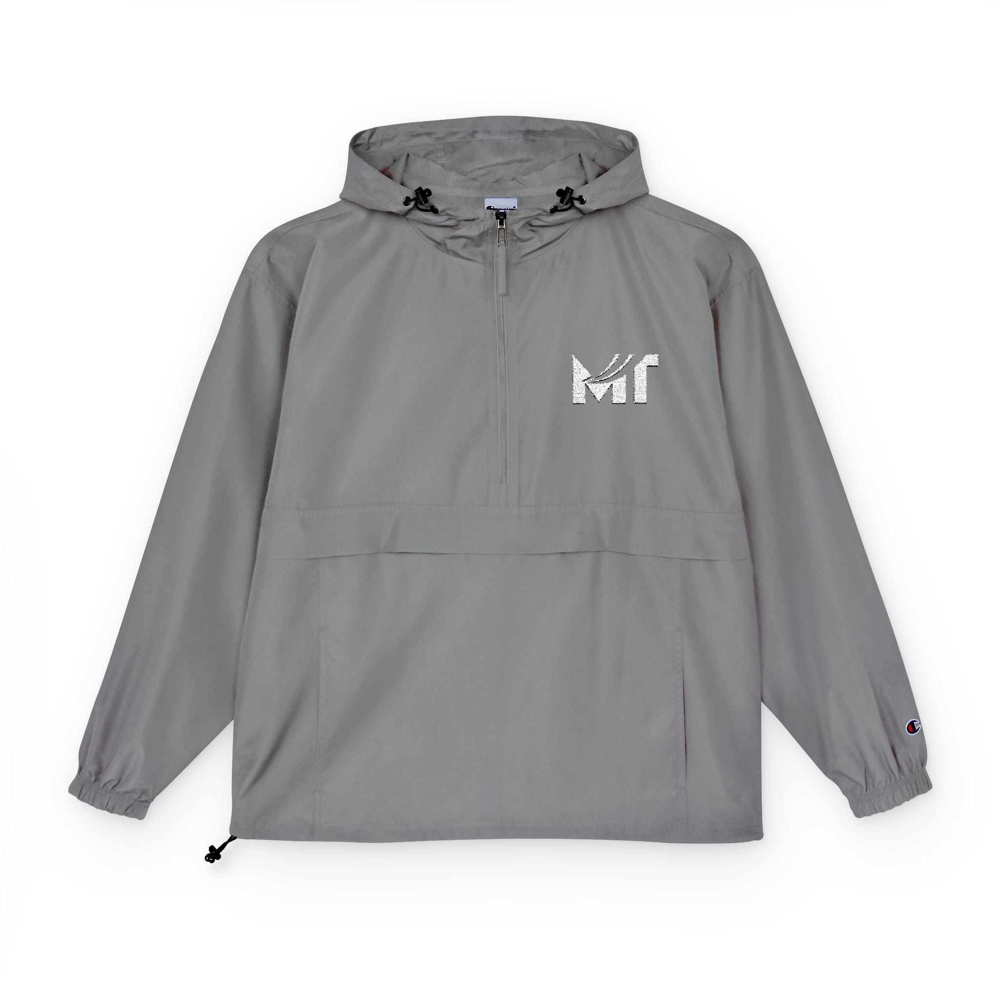 Packable Orange Anorak Jacket — Lightweight Hooded Windbreaker with 'MF' Floral Logo