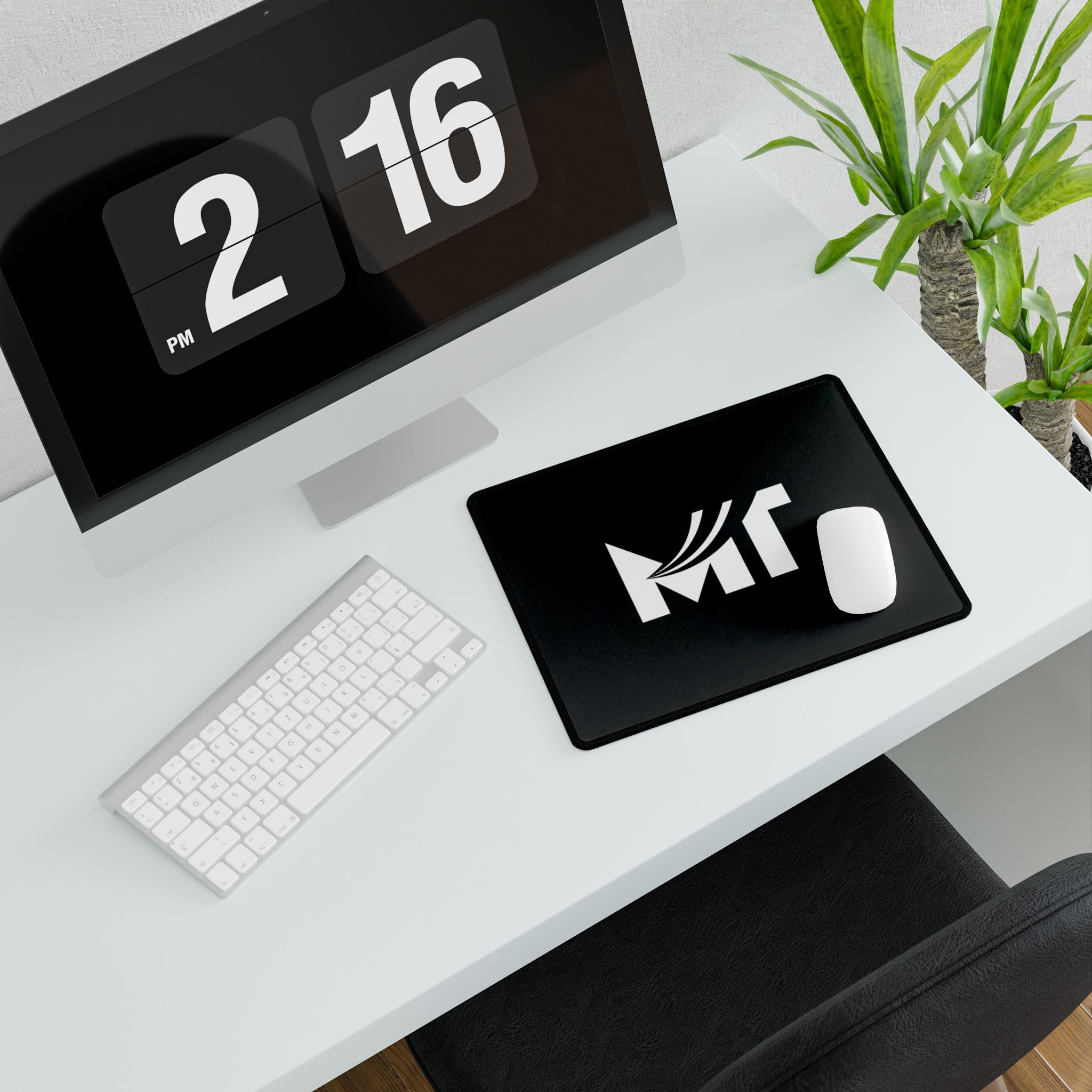 Black Logo Desk Mat – Minimal Monogram 'MT' Gaming & Office Mouse Pad