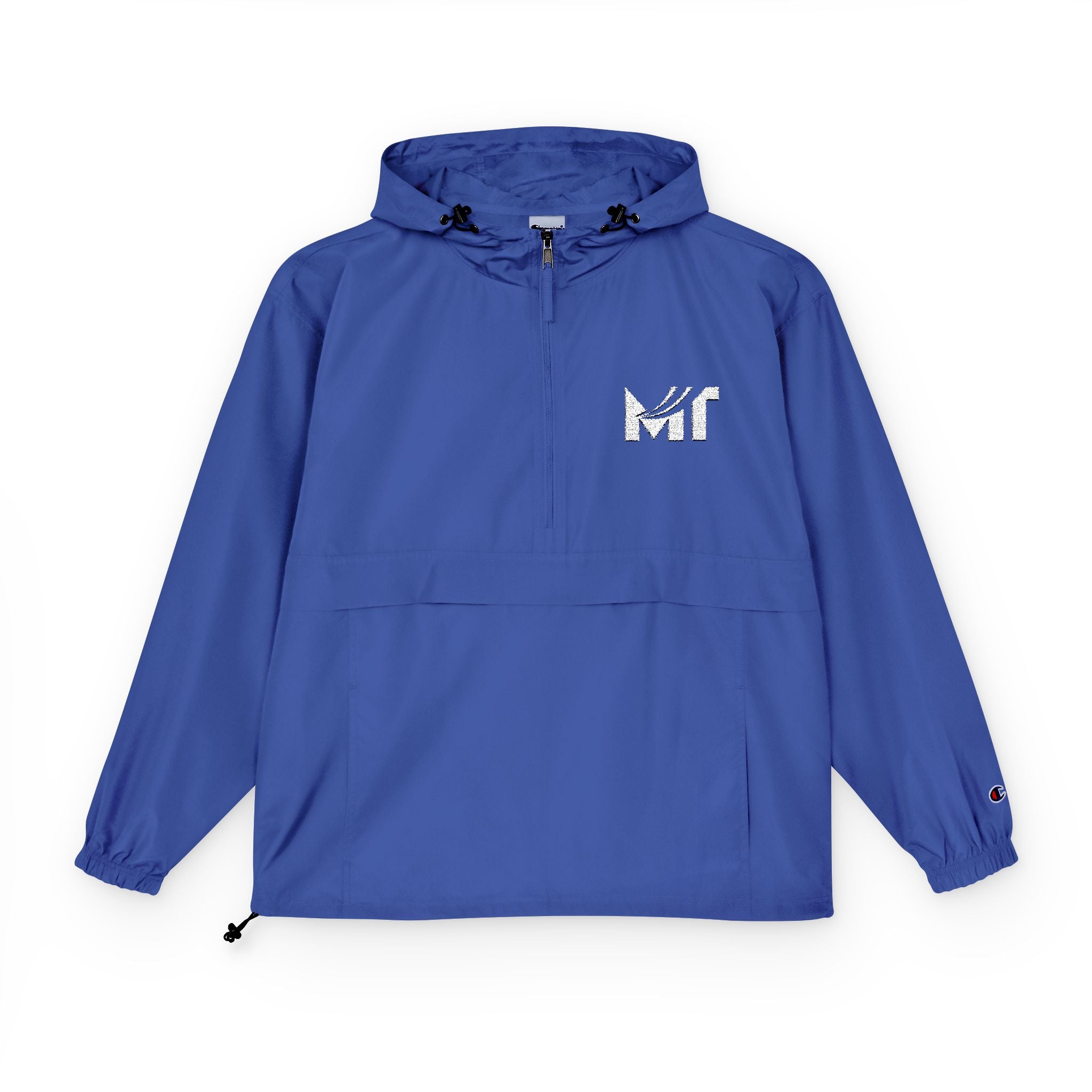Packable Orange Anorak Jacket — Lightweight Hooded Windbreaker with 'MF' Floral Logo