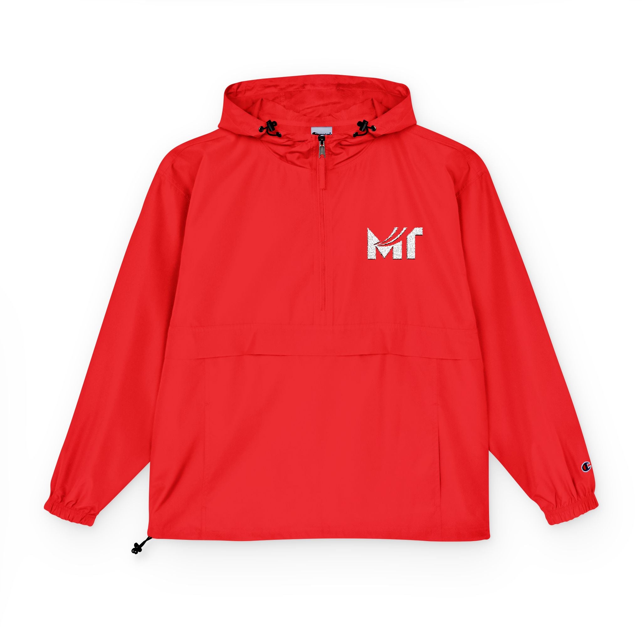 Packable Orange Anorak Jacket — Lightweight Hooded Windbreaker with 'MF' Floral Logo