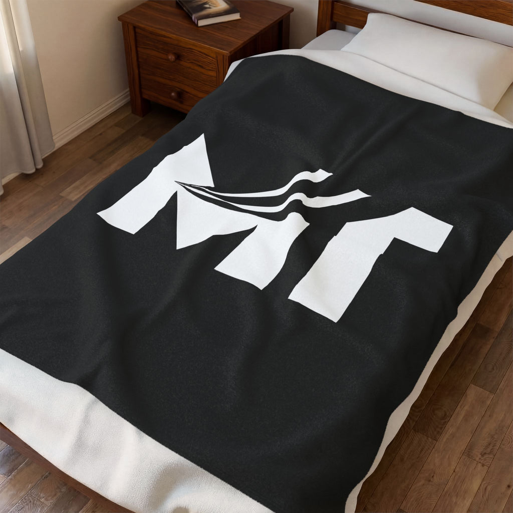 Velveteen Plush Blanket – Minimalist Black & White 'MT' Logo Throw
