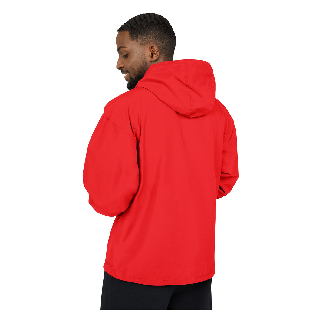 Packable Orange Anorak Jacket — Lightweight Hooded Windbreaker with 'MF' Floral Logo