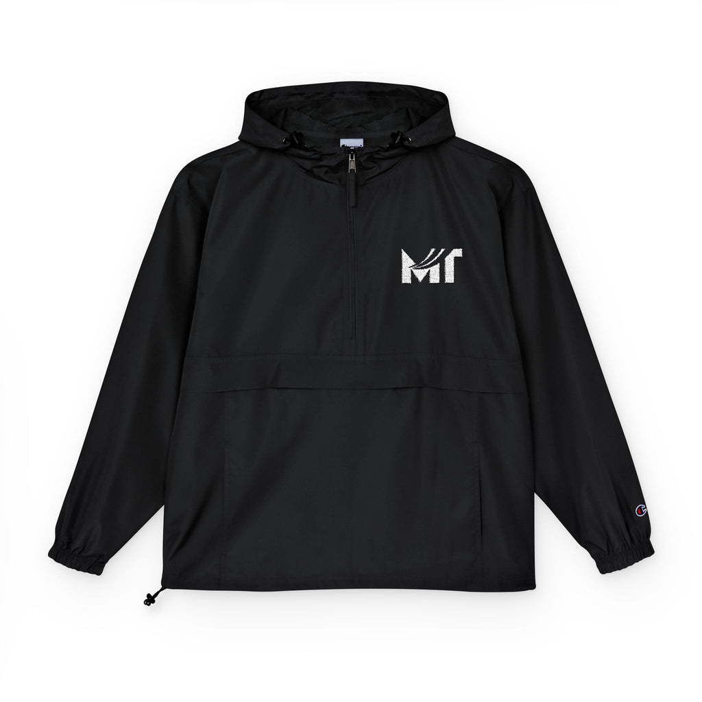 Packable Orange Anorak Jacket — Lightweight Hooded Windbreaker with 'MF' Floral Logo
