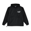 Packable Orange Anorak Jacket — Lightweight Hooded Windbreaker with 'MF' Floral Logo