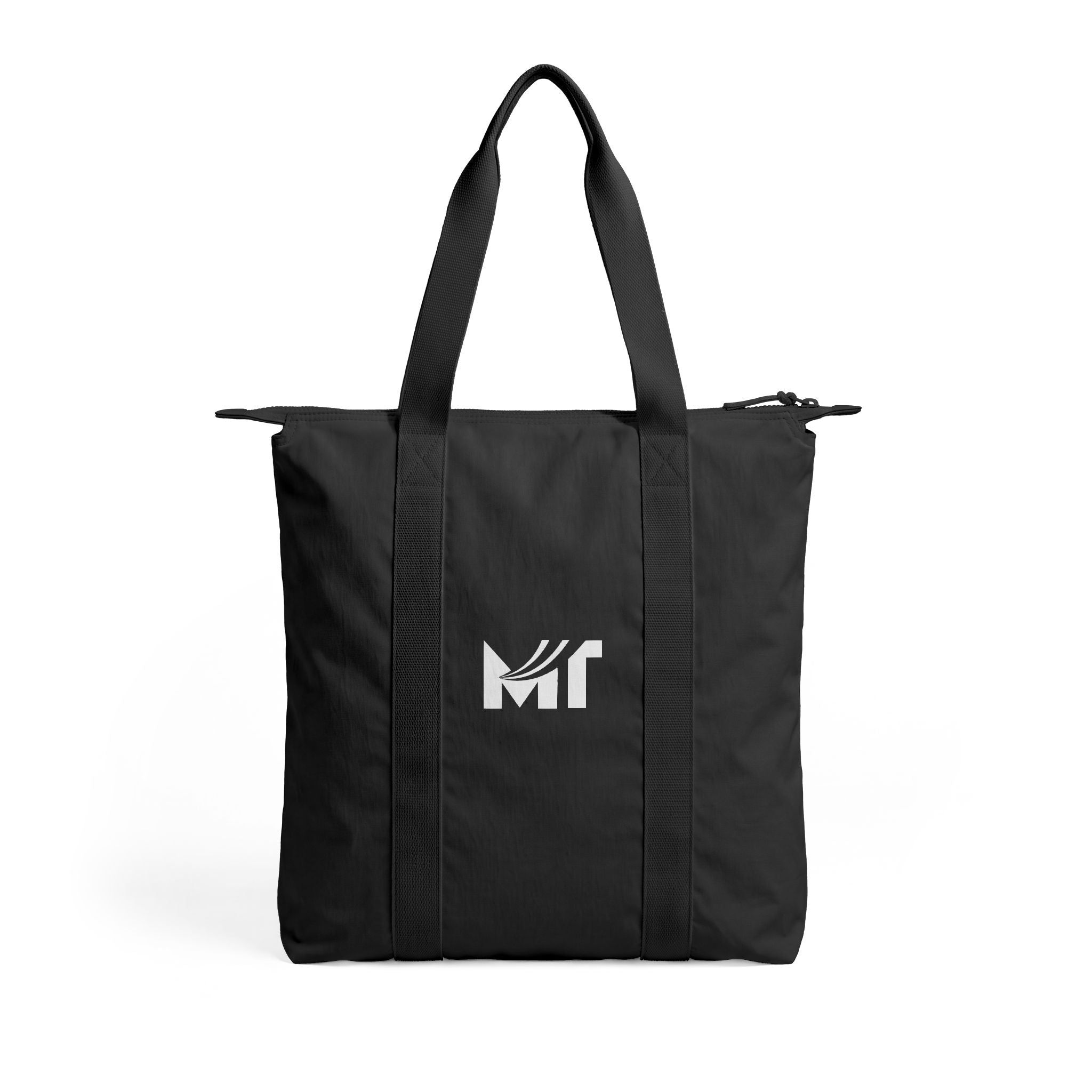 Tote — Minimalist Black Nomad Carry-All Tote Bag with White MT Logo