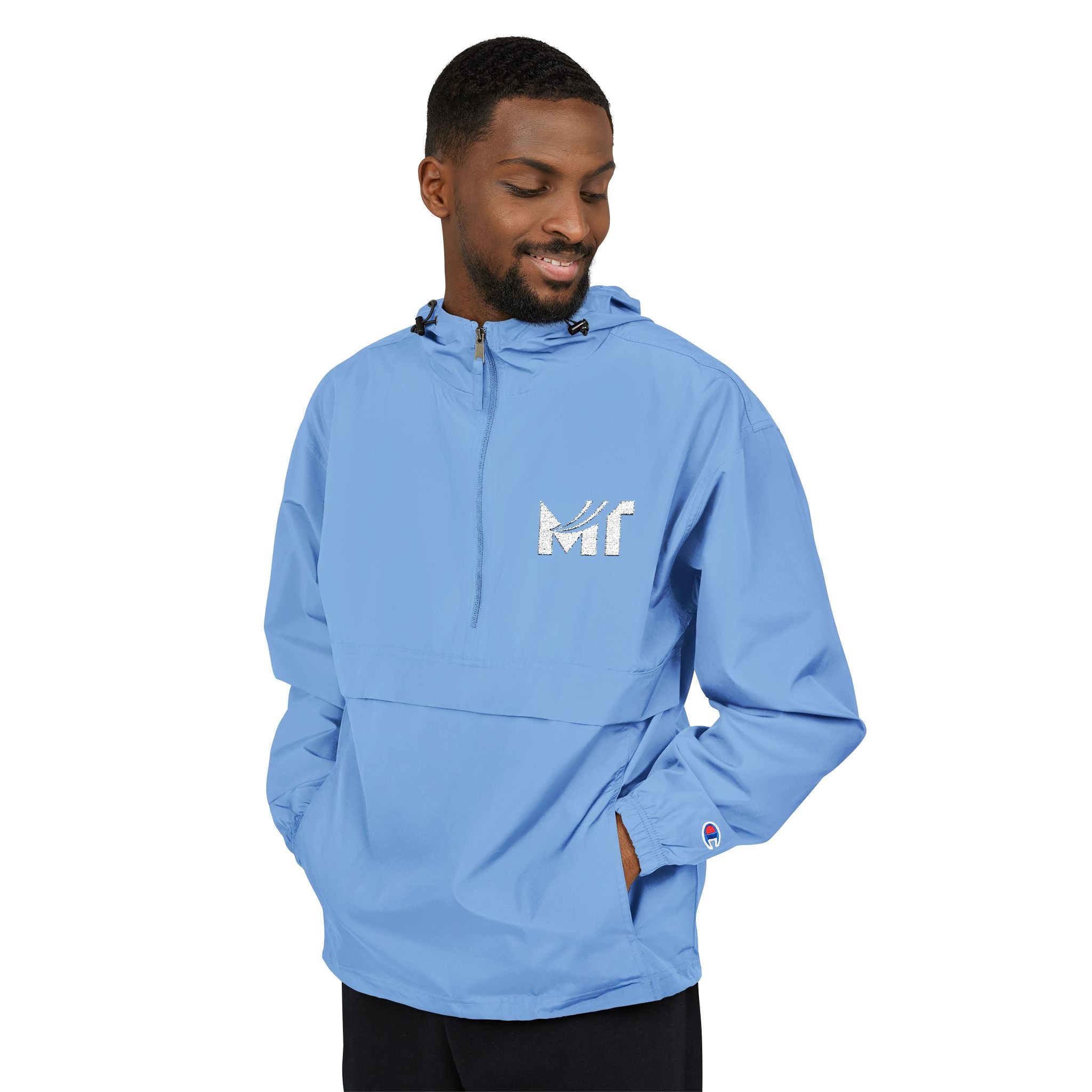 Packable Orange Anorak Jacket — Lightweight Hooded Windbreaker with 'MF' Floral Logo