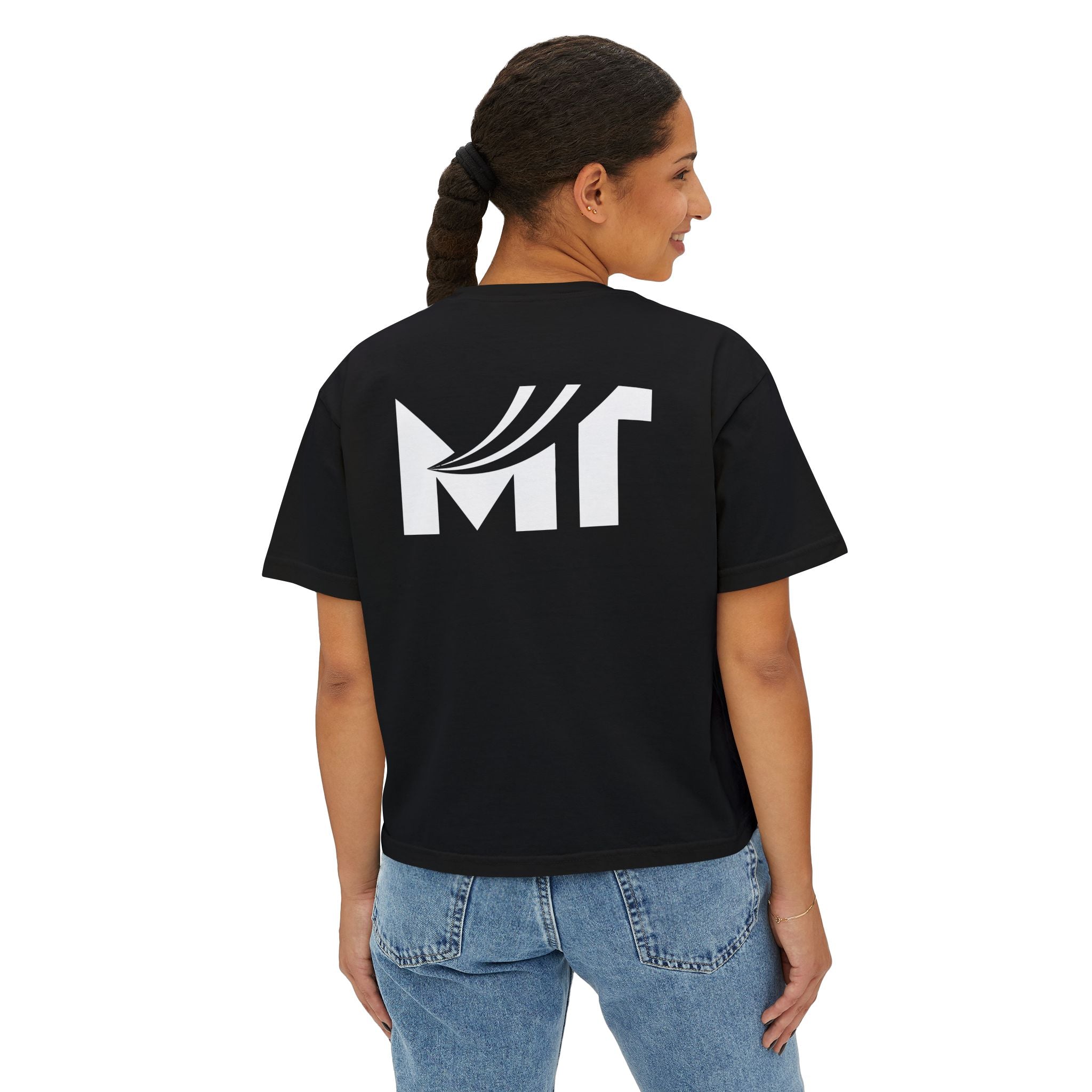 Boxy Graphic Tee — Minimal MT Logo Women's Crop Shirt
