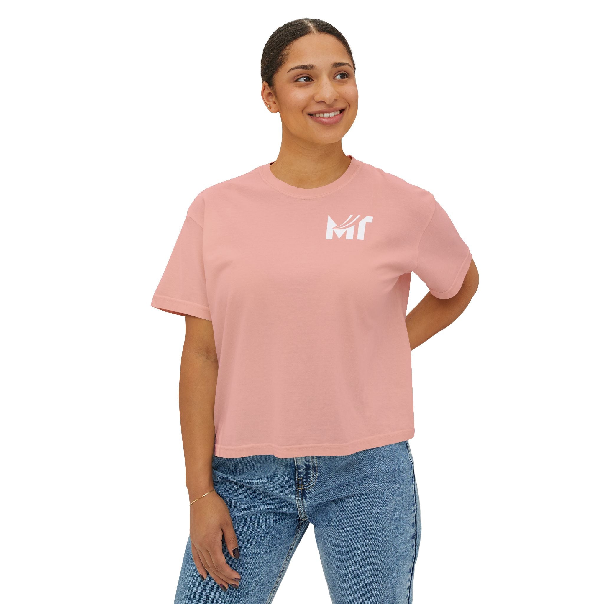 Boxy Graphic Tee — Minimal MT Logo Women's Crop Shirt