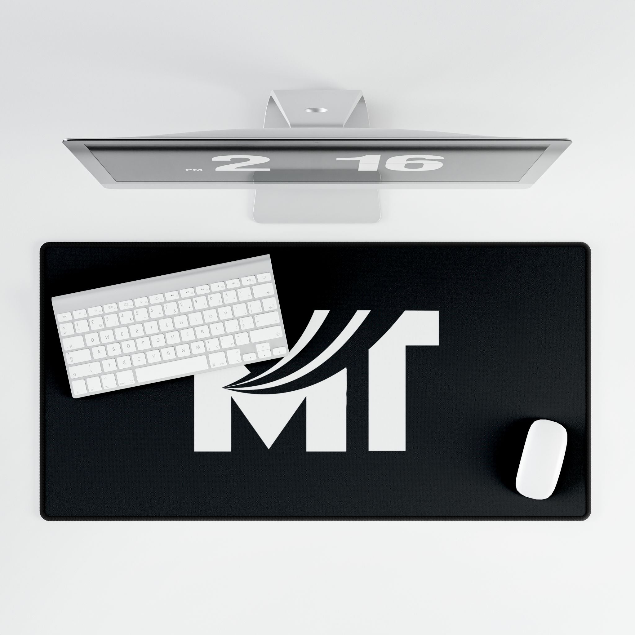 Black Logo Desk Mat – Minimal Monogram 'MT' Gaming & Office Mouse Pad