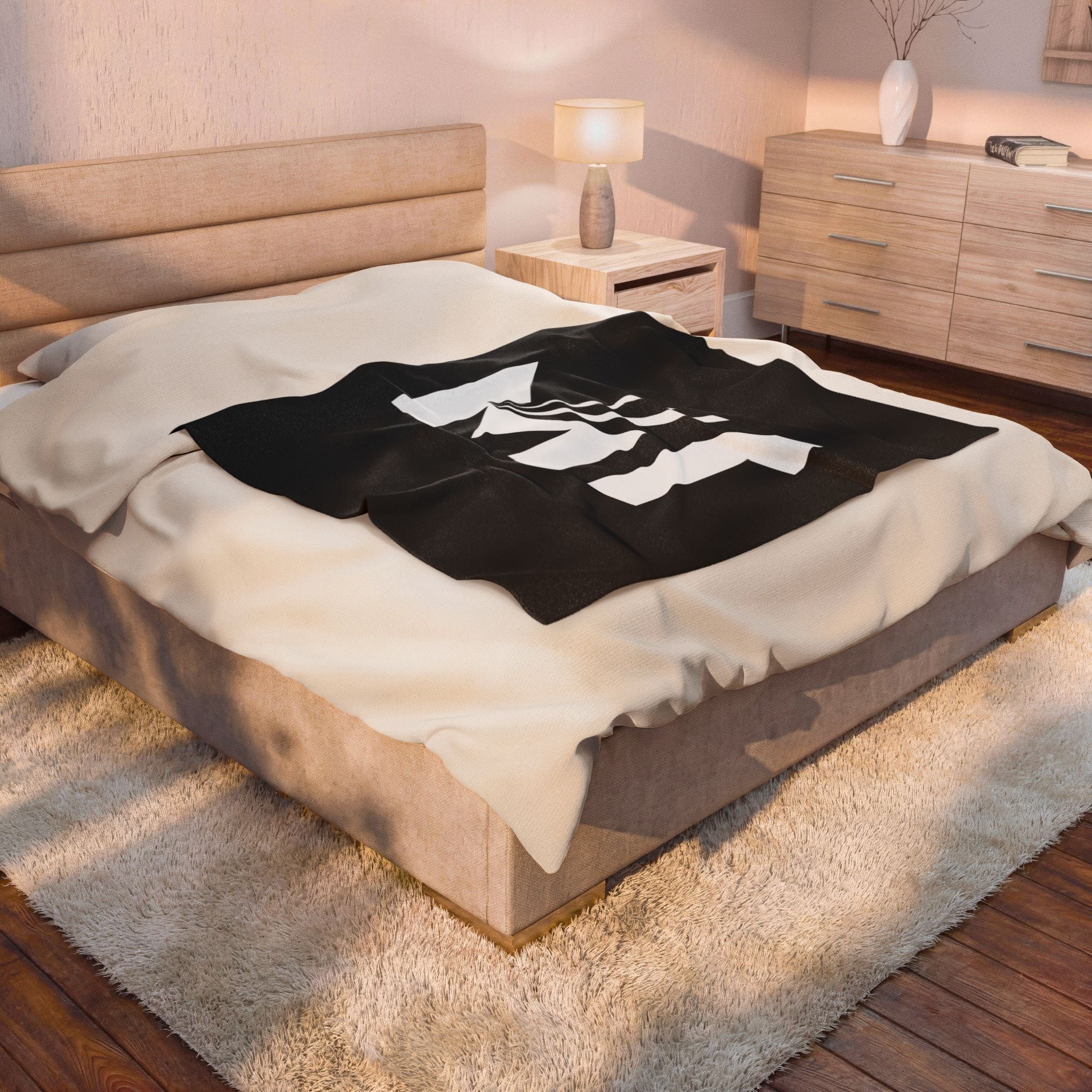 Velveteen Plush Blanket – Minimalist Black & White 'MT' Logo Throw