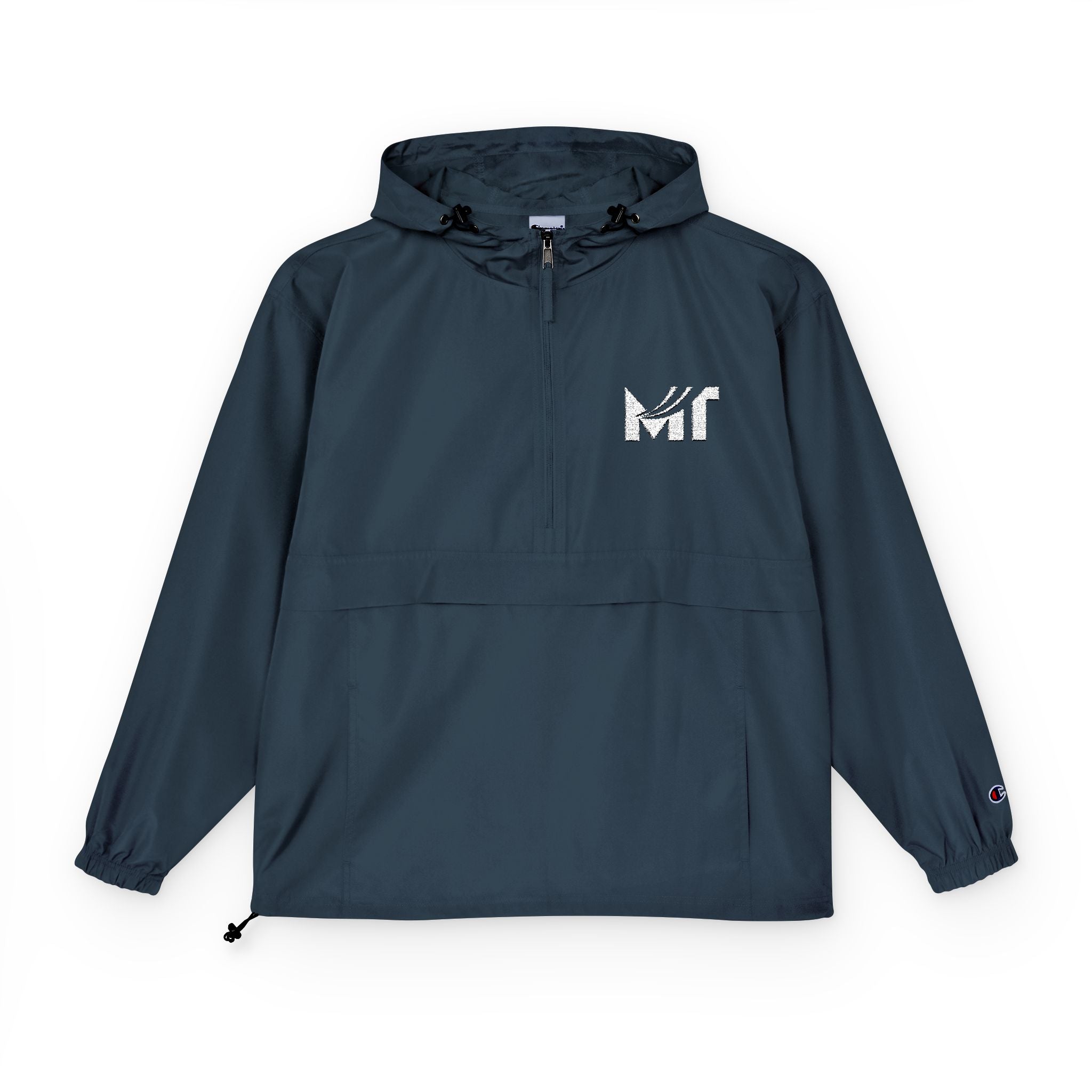 Packable Orange Anorak Jacket — Lightweight Hooded Windbreaker with 'MF' Floral Logo