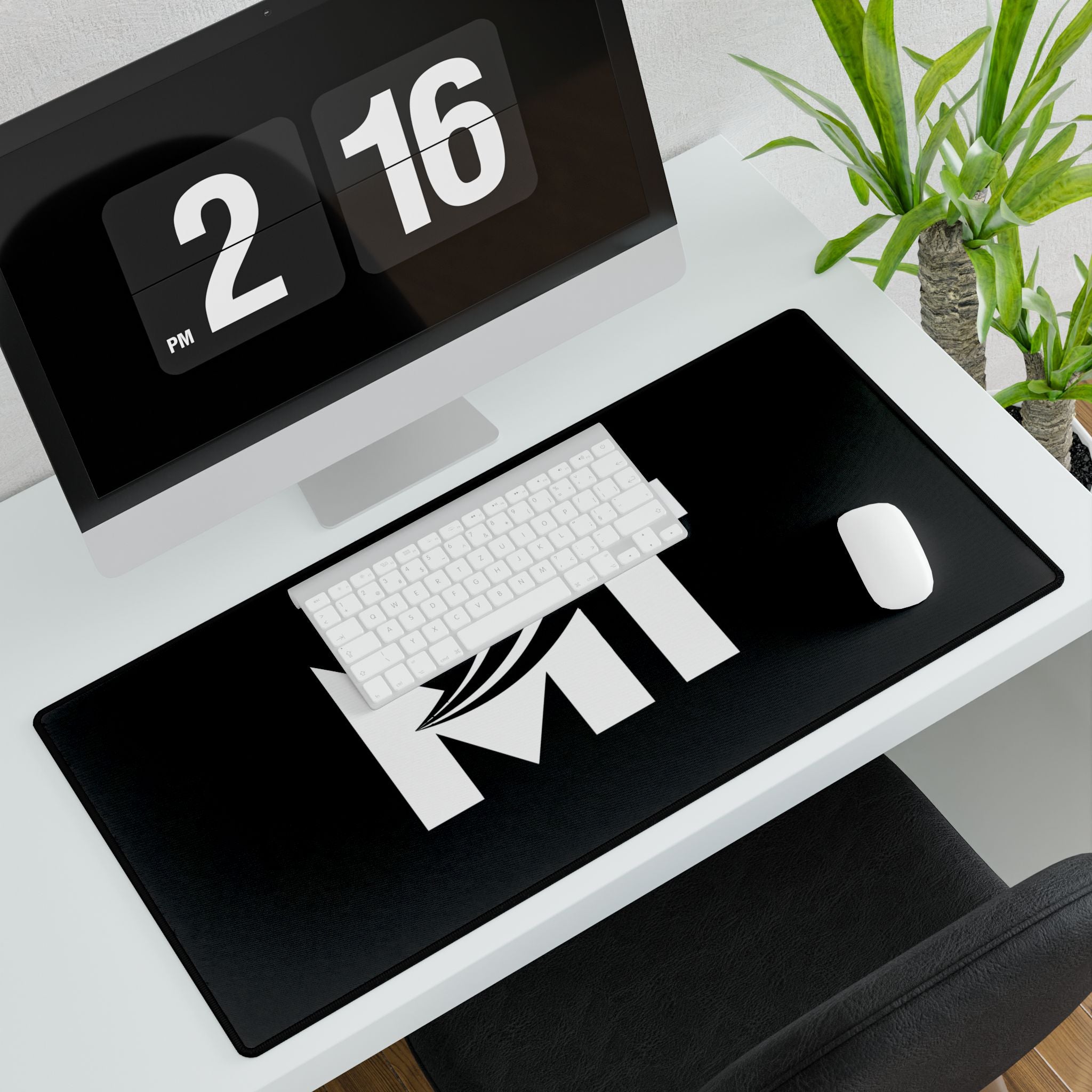 Black Logo Desk Mat – Minimal Monogram 'MT' Gaming & Office Mouse Pad