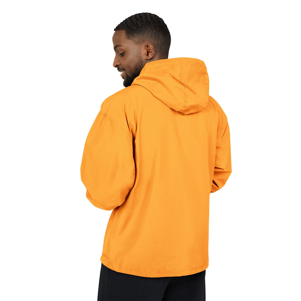 Packable Orange Anorak Jacket — Lightweight Hooded Windbreaker with 'MF' Floral Logo