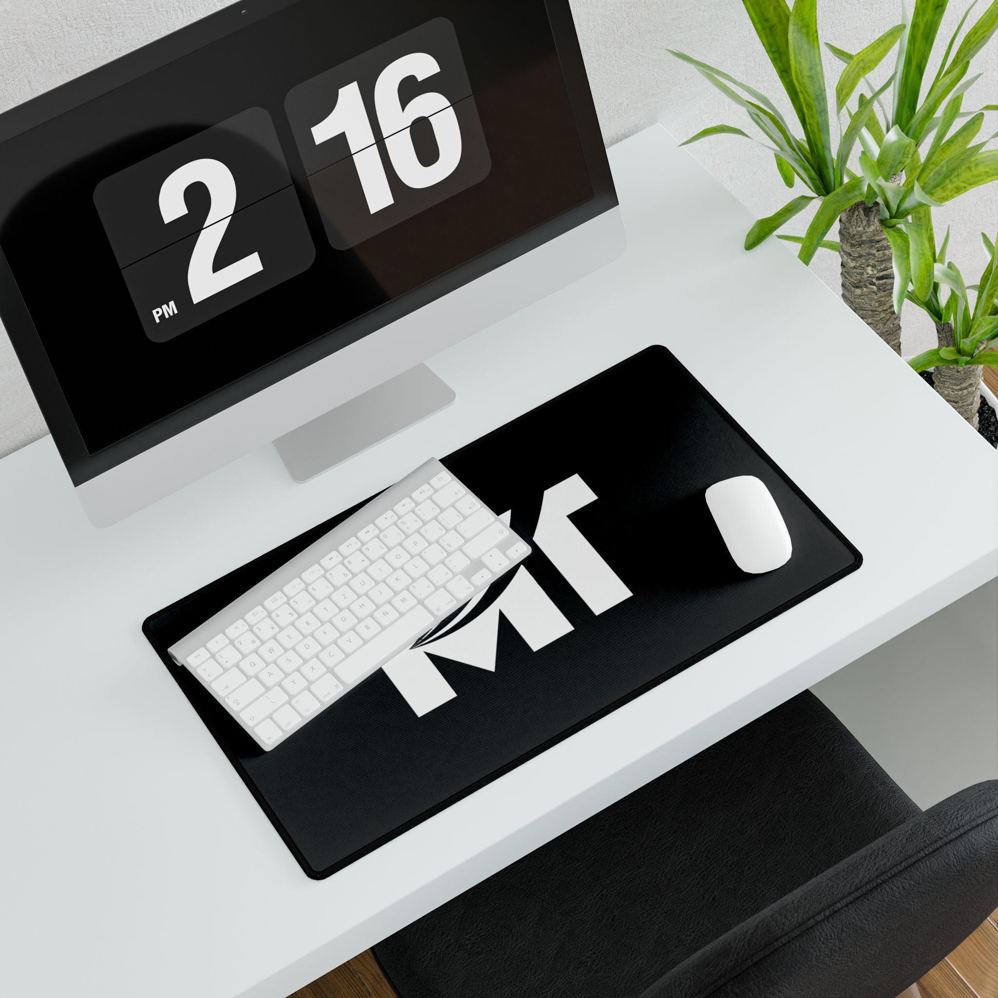 Black Logo Desk Mat – Minimal Monogram 'MT' Gaming & Office Mouse Pad