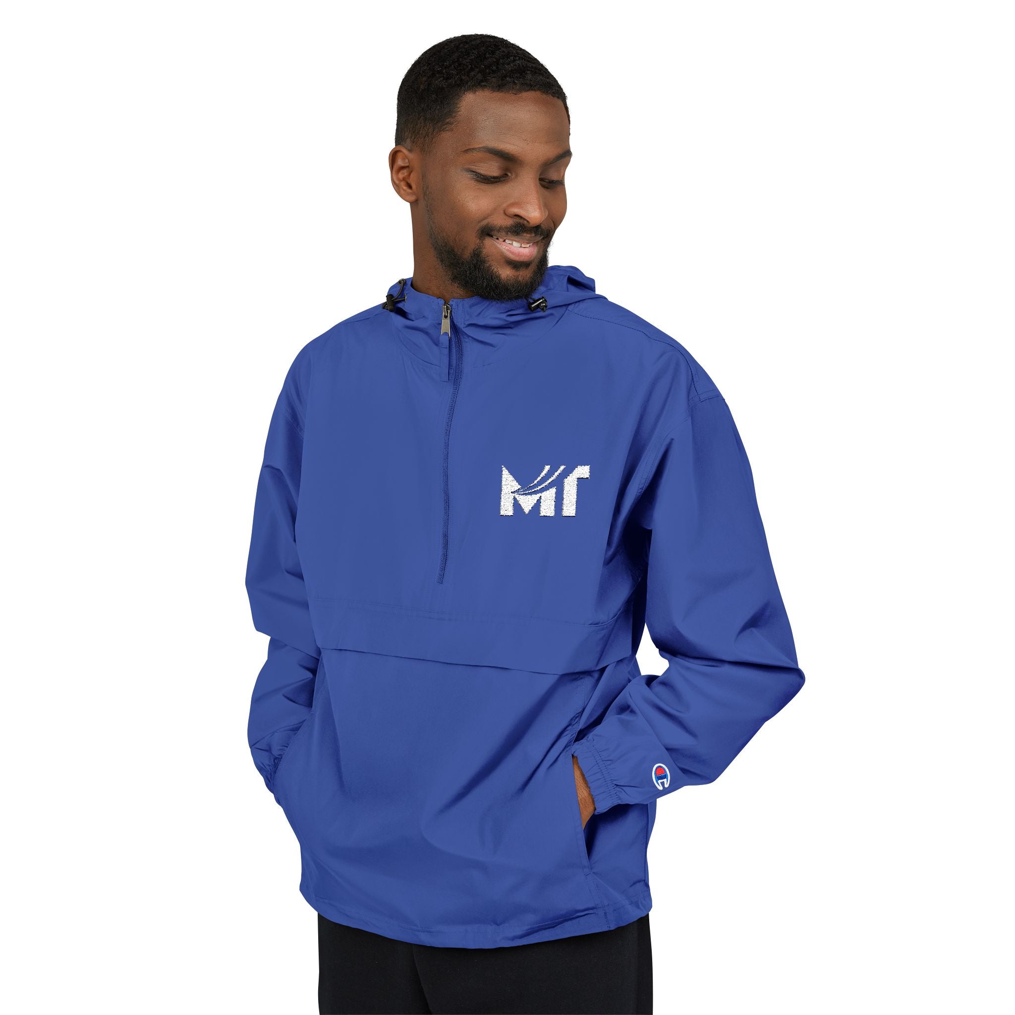 Packable Orange Anorak Jacket — Lightweight Hooded Windbreaker with 'MF' Floral Logo