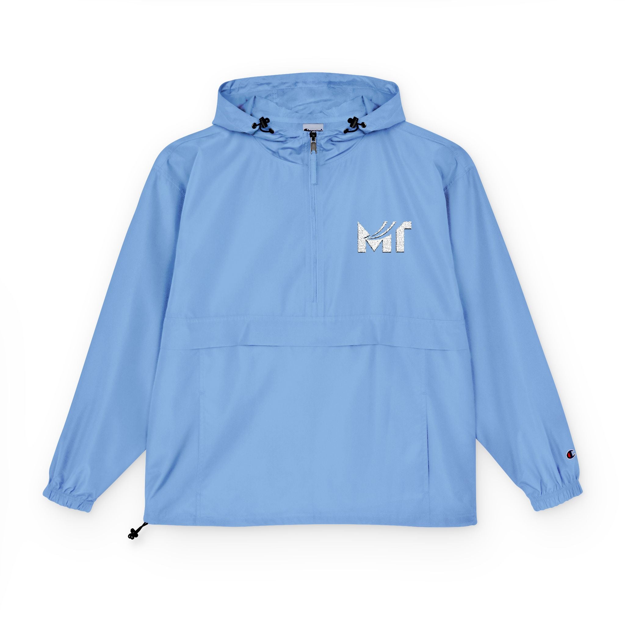 Packable Orange Anorak Jacket — Lightweight Hooded Windbreaker with 'MF' Floral Logo