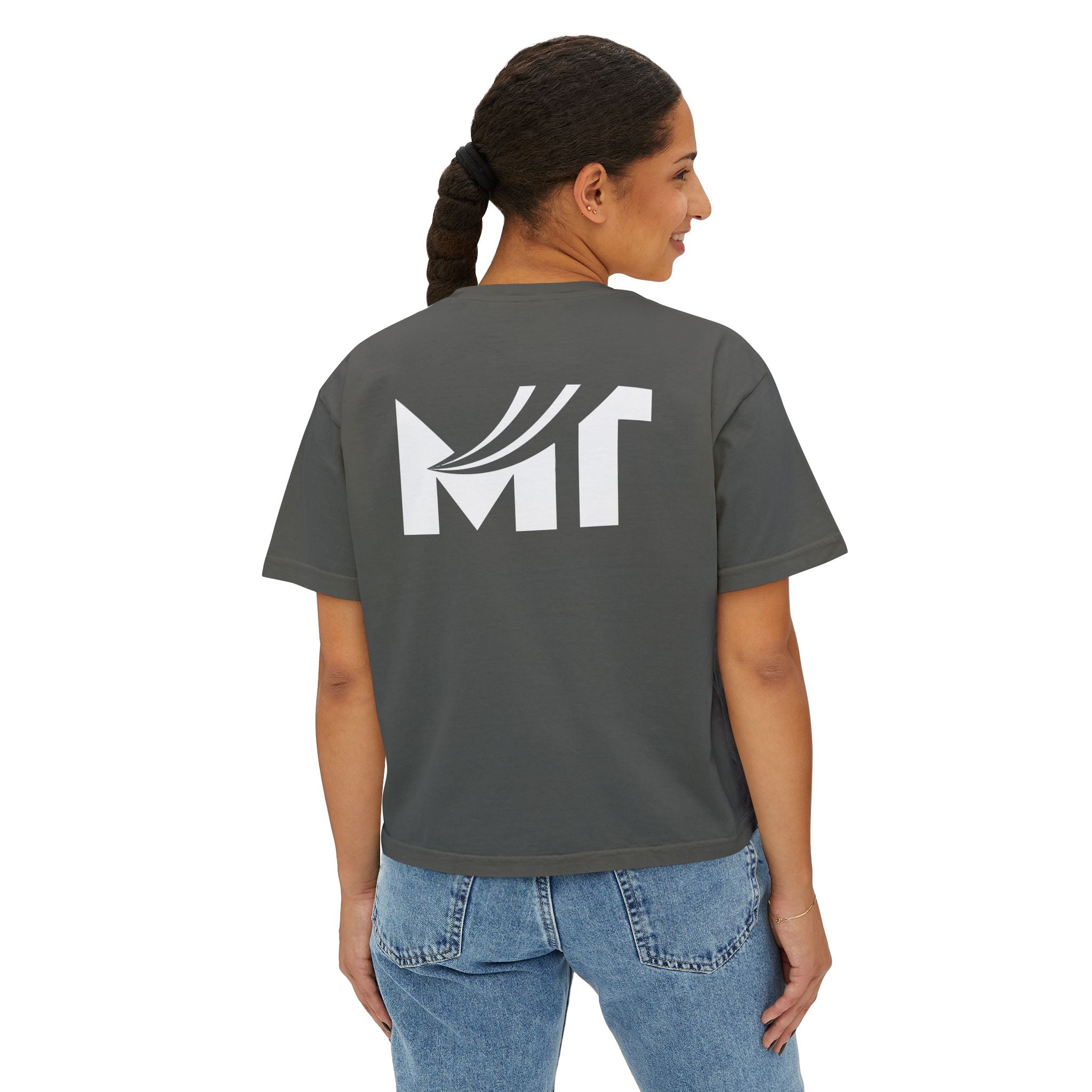 Boxy Graphic Tee — Minimal MT Logo Women's Crop Shirt