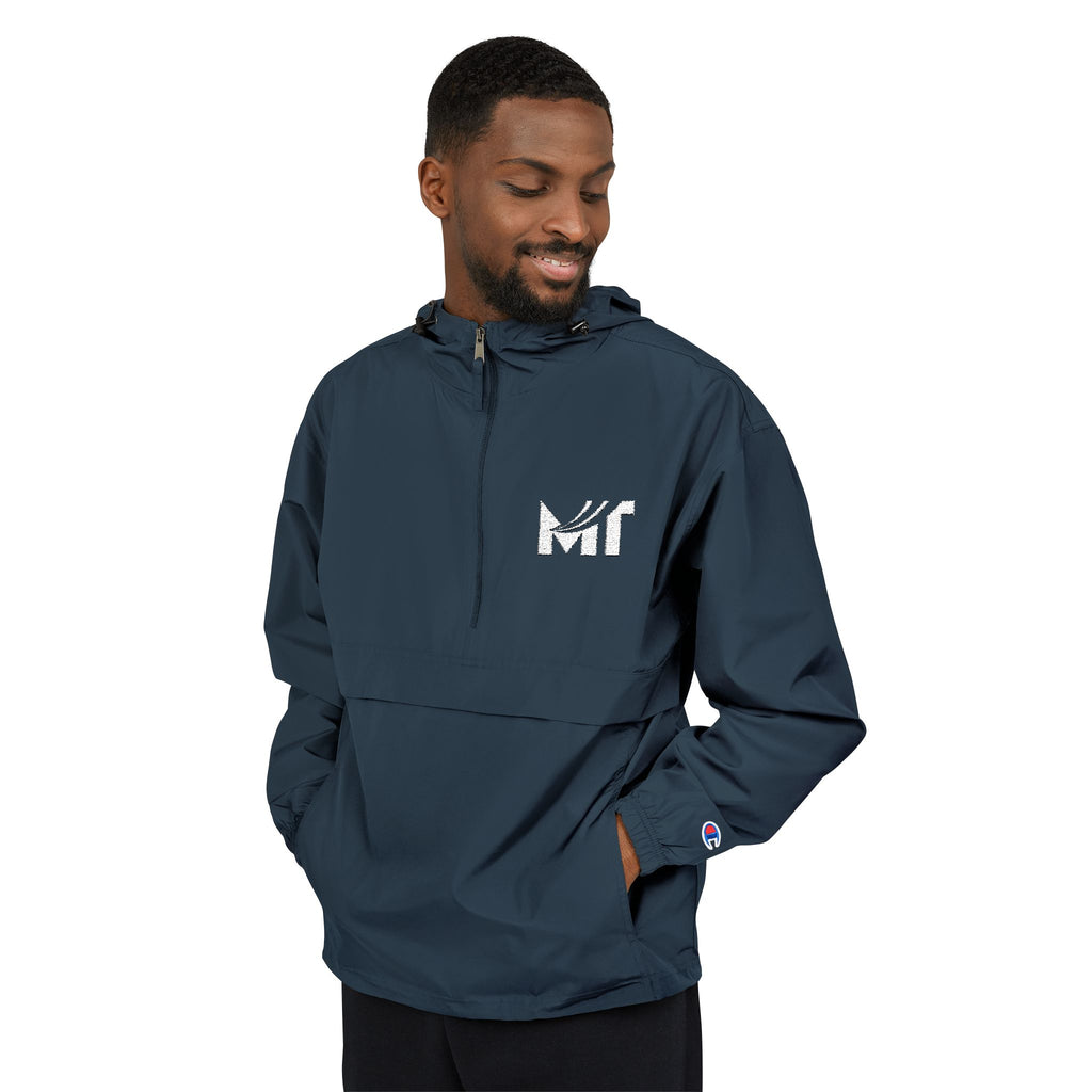 Packable Orange Anorak Jacket — Lightweight Hooded Windbreaker with 'MF' Floral Logo
